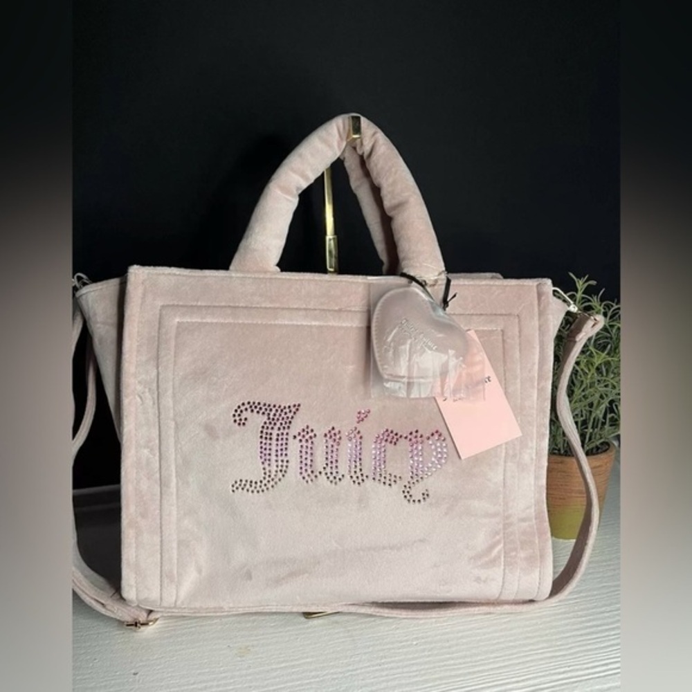 Juicy Couture Big Spender Velour Tote Satchel Crossbody Dusty Blush NWT